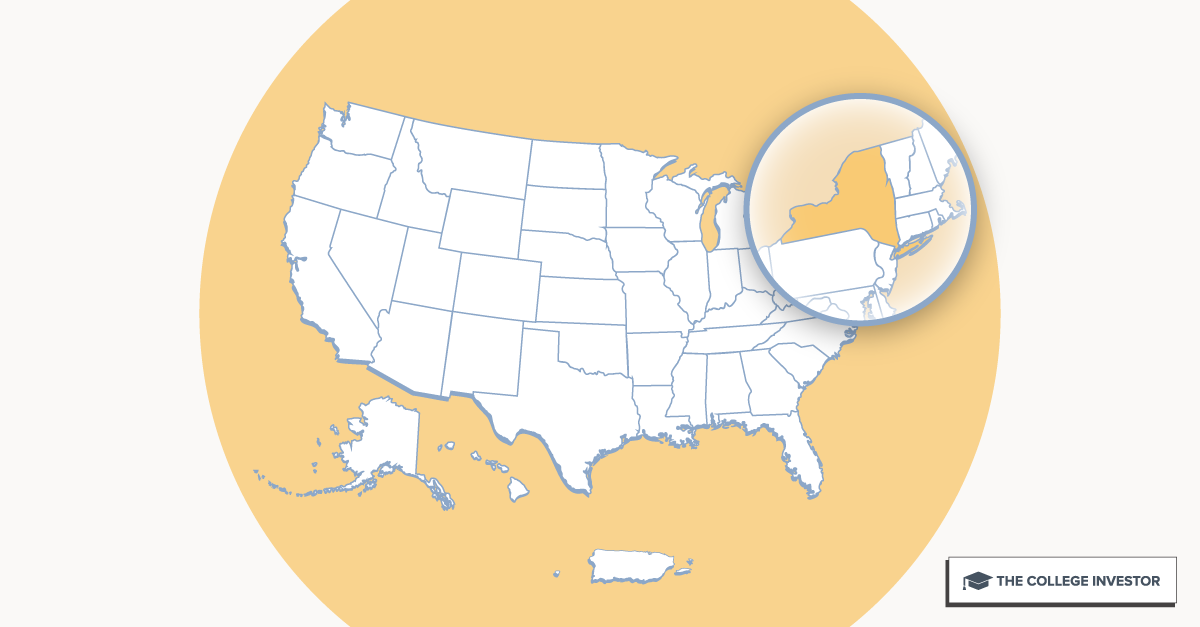 CollegeInvestor_1200x627_Infographic_ 50 + 2 Individual State Call Outs_New York New York Student Loan And Financial Aid Programs